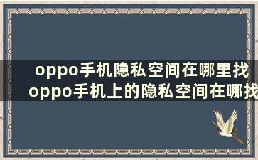 oppo手机隐私空间在哪里找 oppo手机上的隐私空间在哪找